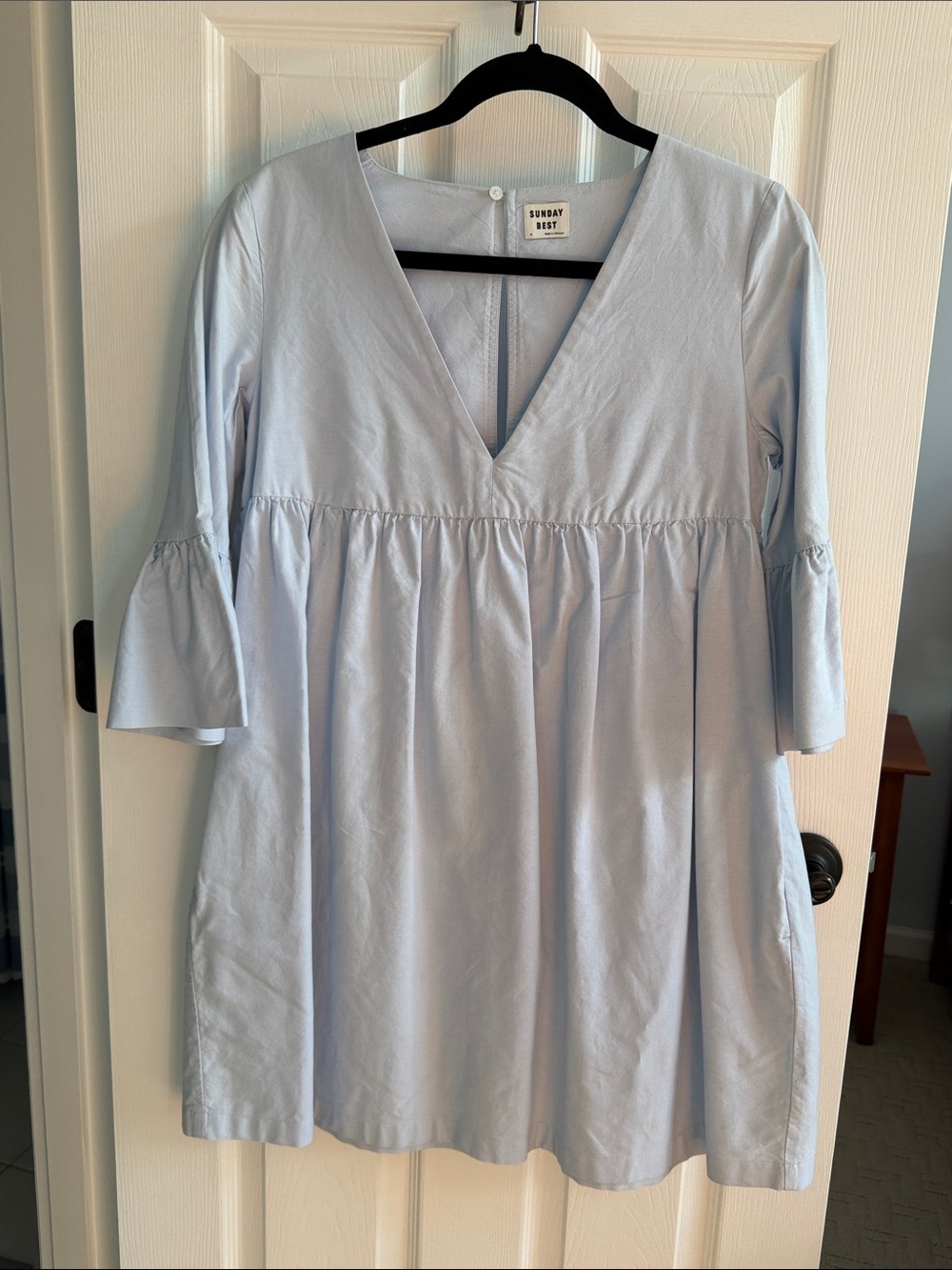 Sunday Best Light Blue V-Neck Babydoll Tunic Dress